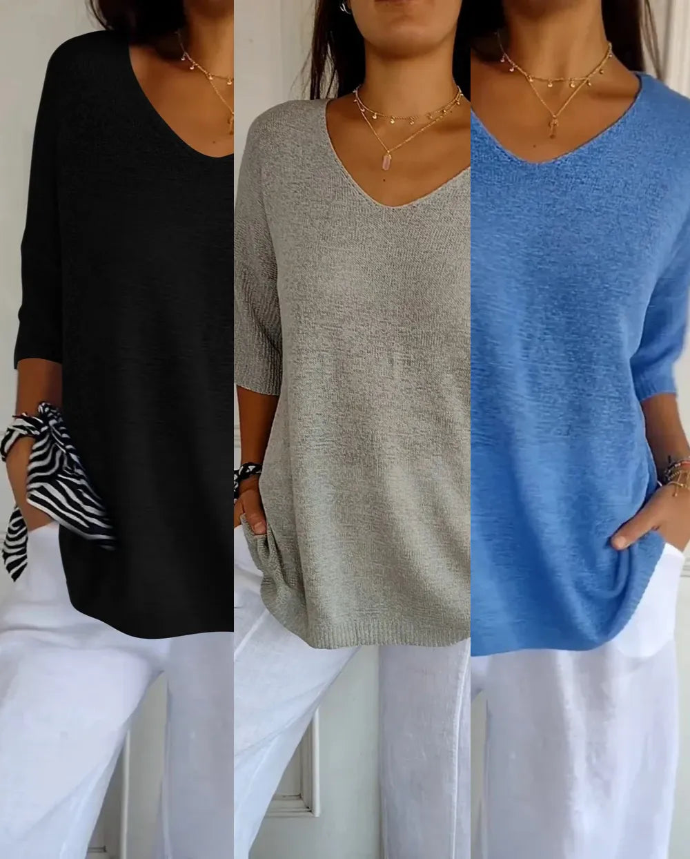 Compre 1 Leve 3 Blusinhas Luna® com decote V e Malha Leve