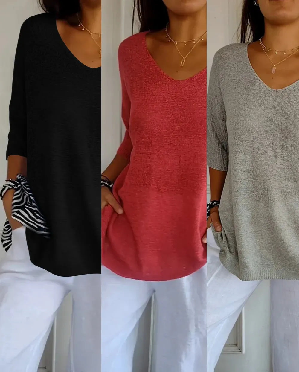 Compre 1 Leve 3 Blusinhas Luna® com decote V e Malha Leve