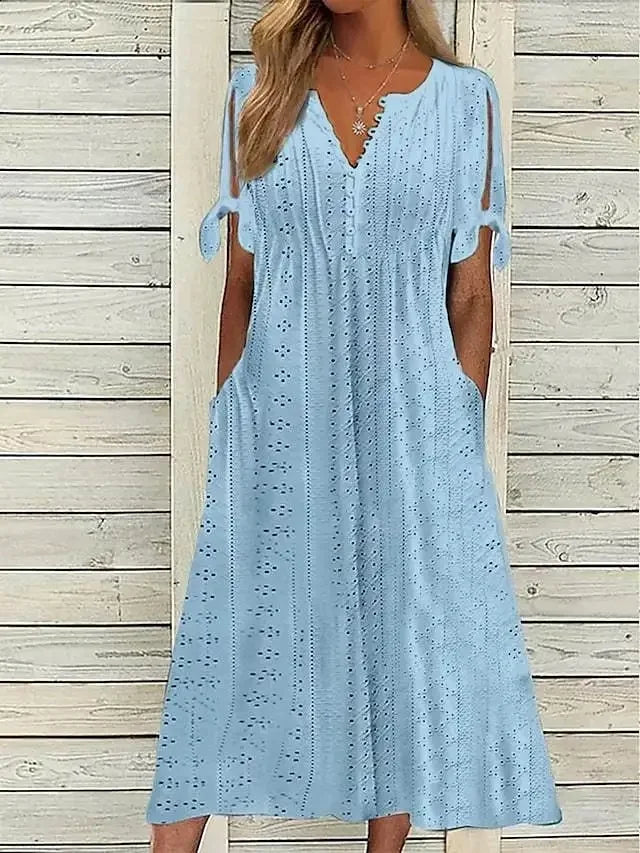 Vestido de Renda Jana - Gola em V de Manga Curta (Verão 2026)